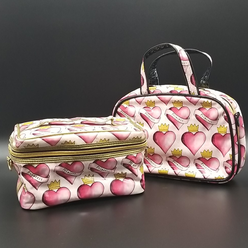 2 Princess Crown Heart Makeup Bags